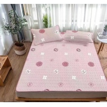 水帛凉感丝乳胶凉席三件套夏季空调席家用双人冰丝软席子可折叠可水洗 小香花朵-粉紫 180*200cm乳胶凉席三件套