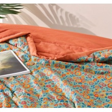 水帛冰氧棉繁花夏凉被单人双人时尚印花夏凉被春夏必备亲肤柔软 橘青色 150x200cm